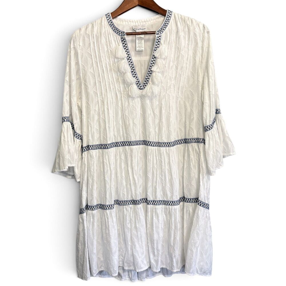 Tommy Bahama White Embroidered Tassel Boho Dress Medium Coastal Grandma S